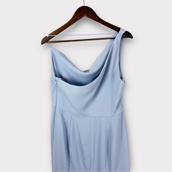 After Six One Shoulder Draped Cowl Neck Maxi Dress Blue Mist Size 12 Bridesmaid - Picture 9 of 12